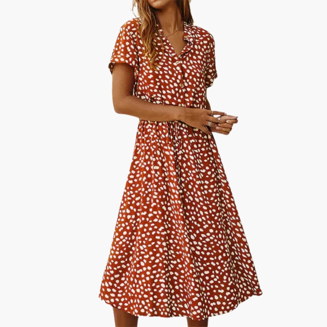 Women's Midi Dress with Button Front and Drawstring Waist