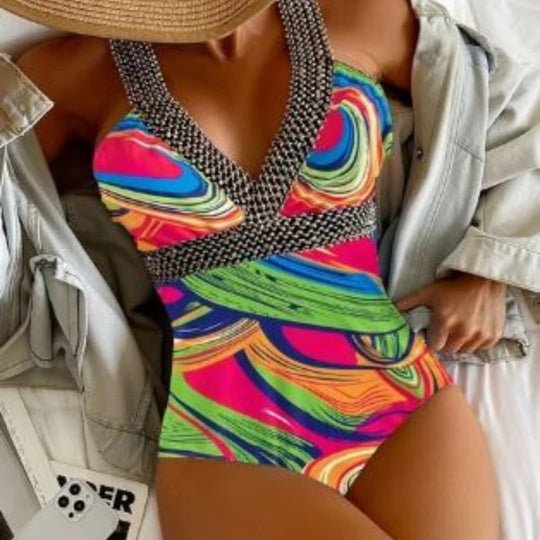 Women's Printed One - Piece Swimsuit with Straps