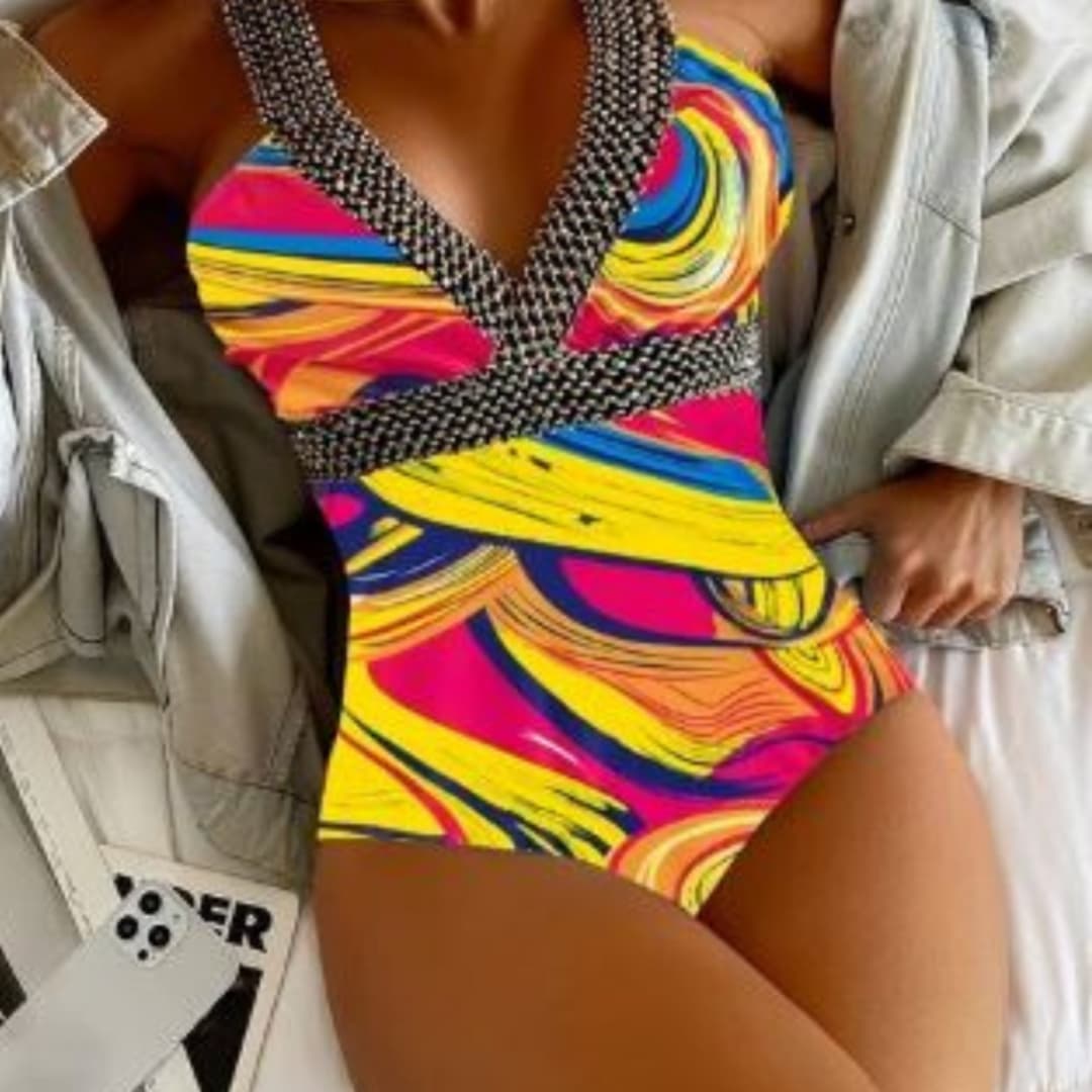 Women's Printed One - Piece Swimsuit with Straps