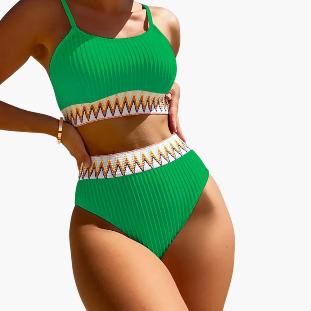 Women’s High-Waisted Bikini Set with Ribbed Texture