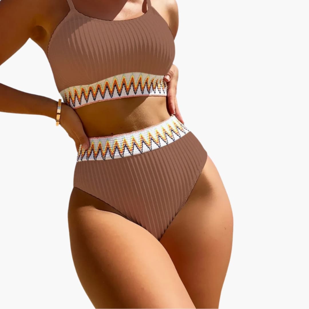 Women’s High-Waisted Bikini Set with Ribbed Texture