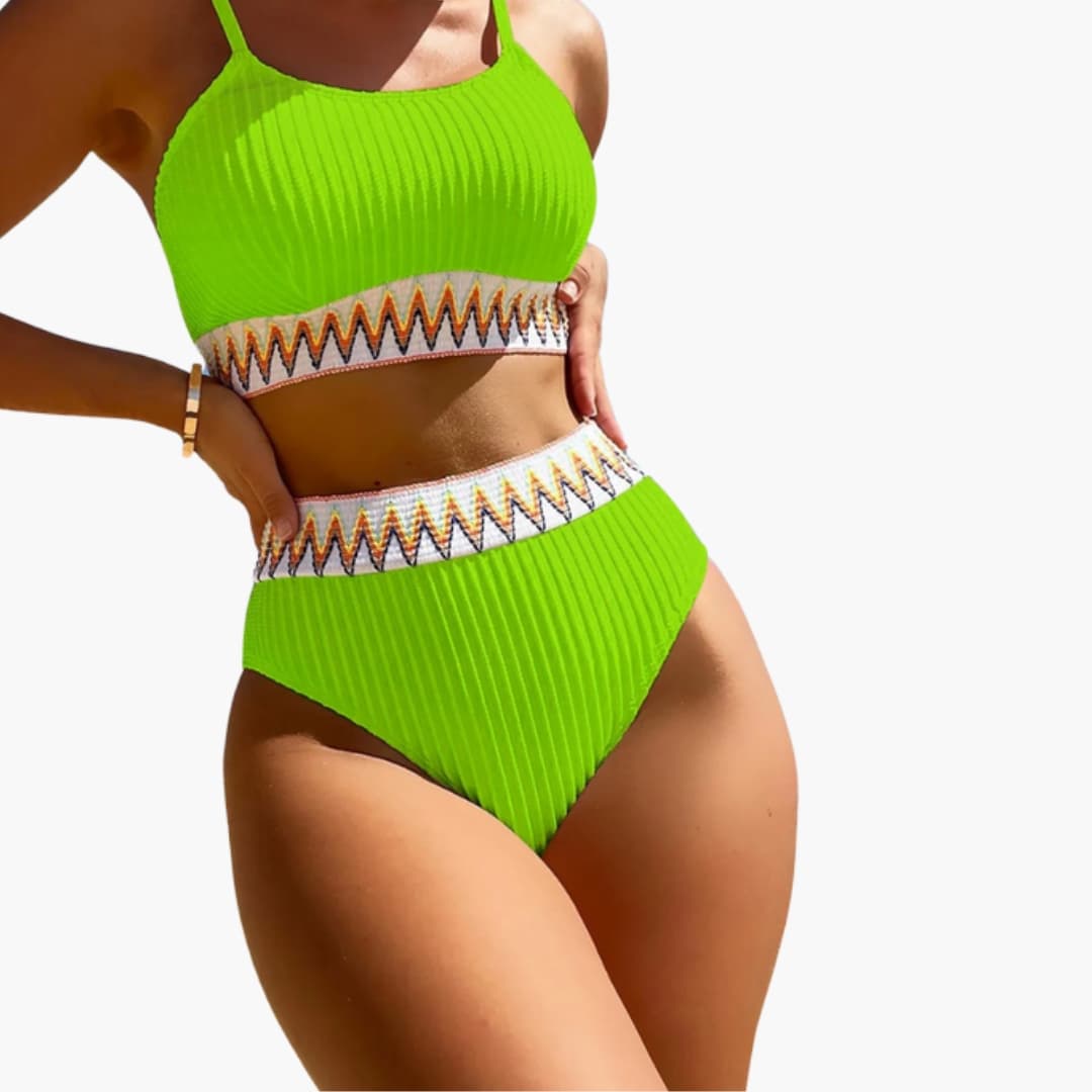 Women’s High-Waisted Bikini Set with Ribbed Texture