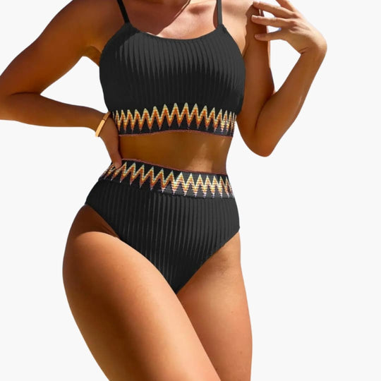 Women’s High-Waisted Bikini Set with Ribbed Texture