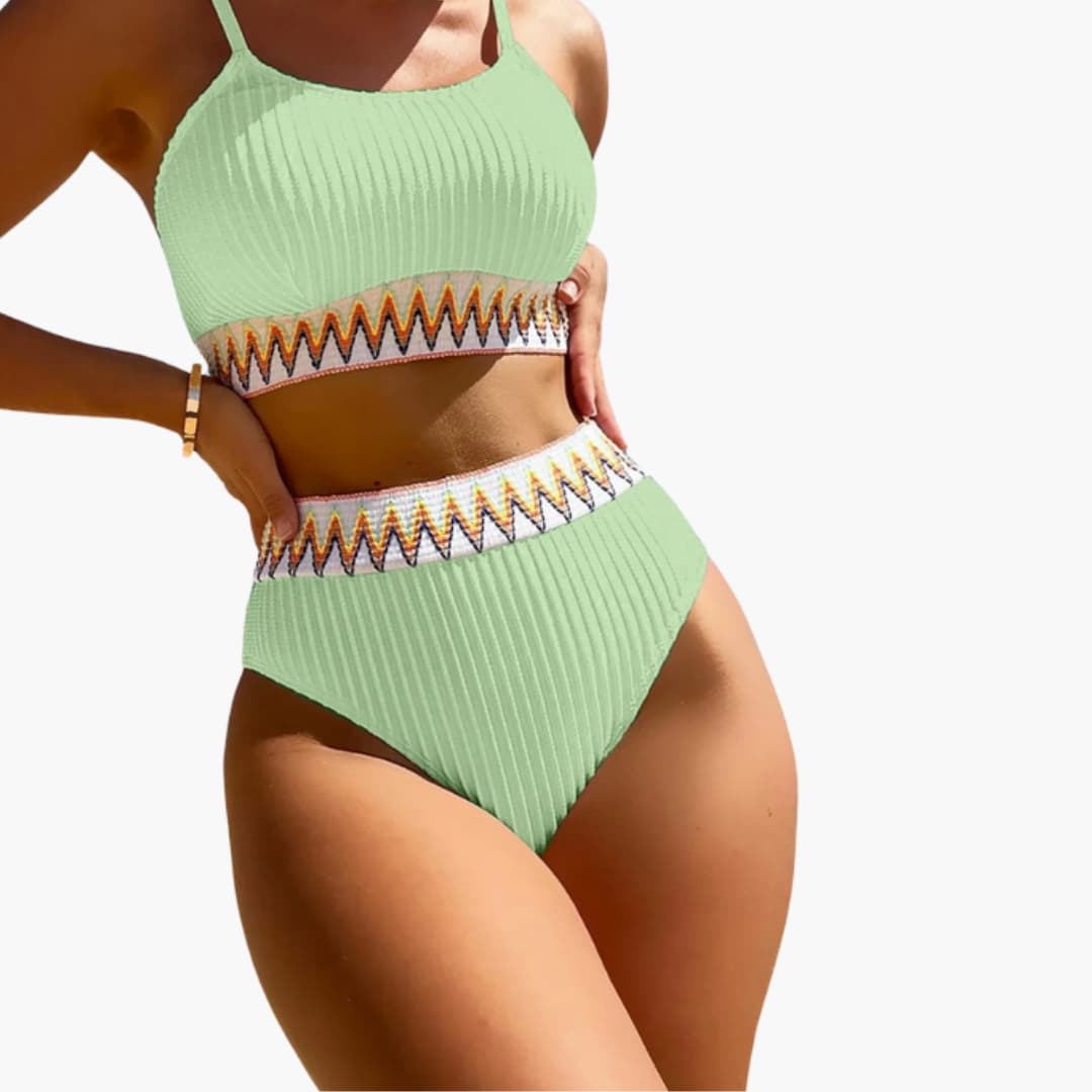 Women’s High-Waisted Bikini Set with Ribbed Texture