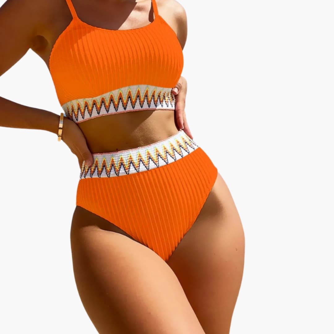 Women’s High-Waisted Bikini Set with Ribbed Texture