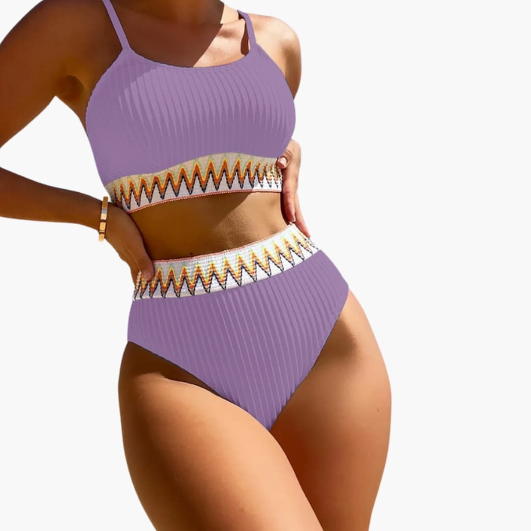 Women’s High-Waisted Bikini Set with Ribbed Texture