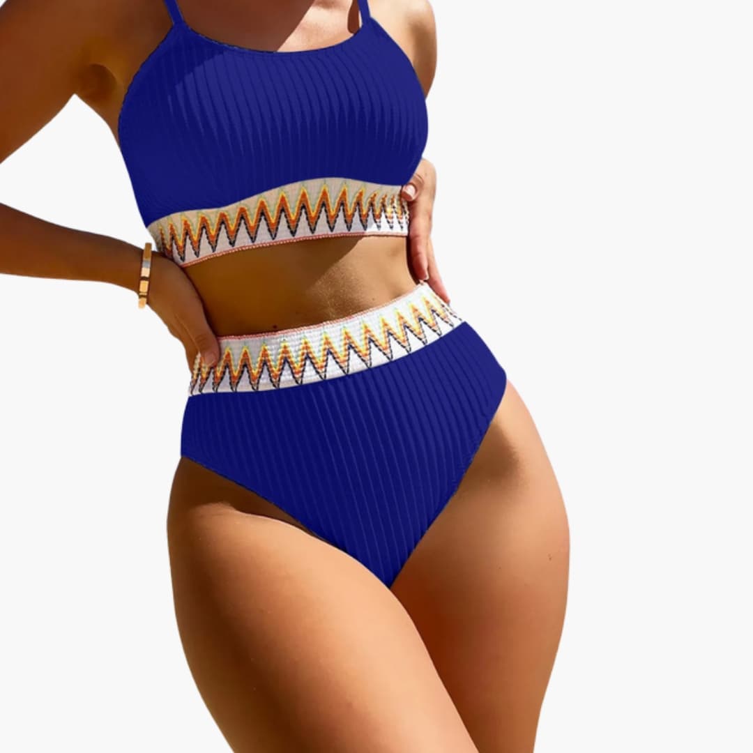 Women’s High-Waisted Bikini Set with Ribbed Texture