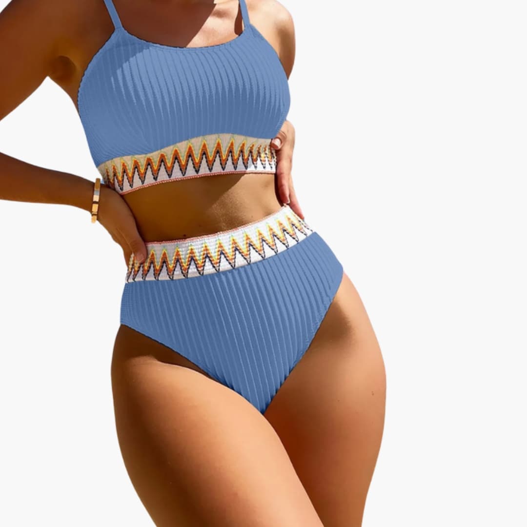 Women’s High-Waisted Bikini Set with Ribbed Texture