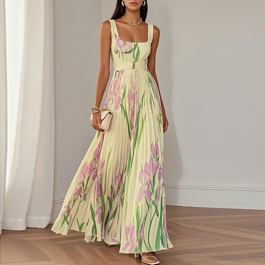 flowery dress designs Women's Maxi Dress - Floral Design - A-Line Fit