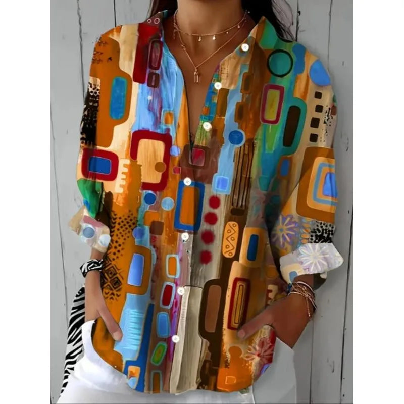 Women's Plus Size Shirt with 3D Floral Print and Open Front