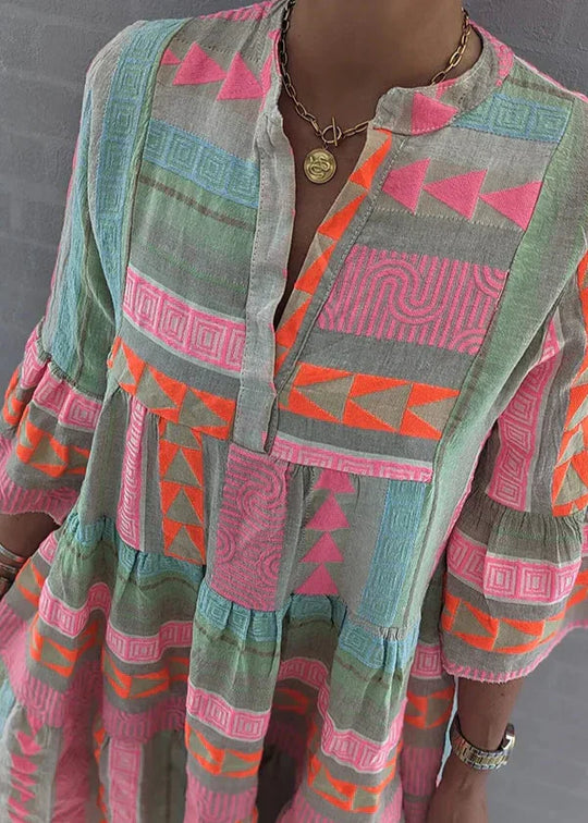Women's Summer Dress with V-Neck Design and 3/4 Sleeves