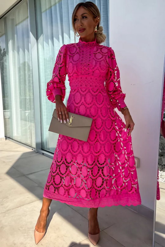 Women's Midi Dress with Lace Detailing and Flattering Fit