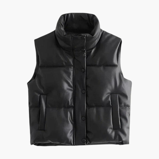 Women's Puffer Gilet with Stand Collar and Zip Fastening