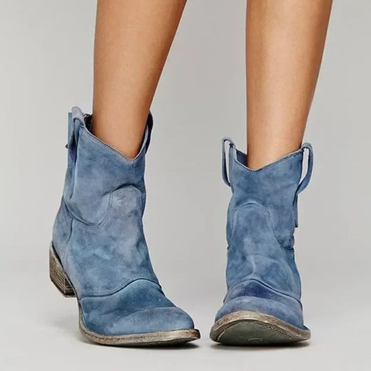 Women's Western Ankle Boots with Slip-On Design and Durable Sole