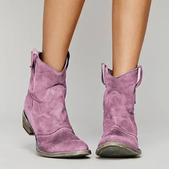 Women's Western Ankle Boots with Slip-On Design and Durable Sole