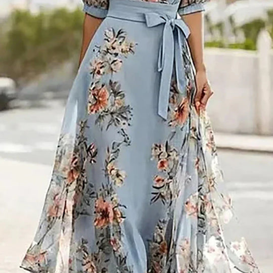 Women's Maxi Dress with V-Neck and Bow Detail