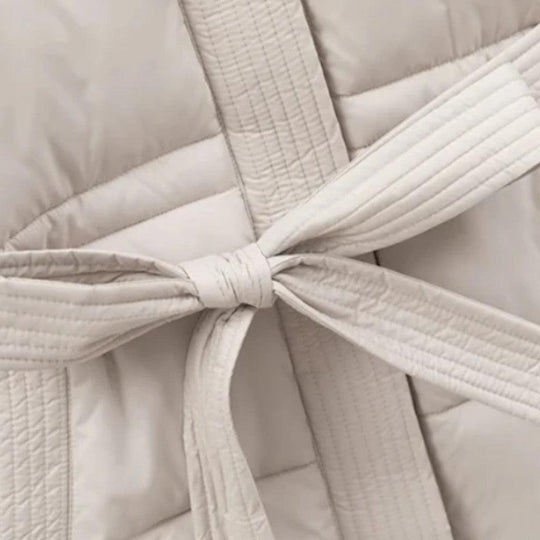 Belted Puffer Jacket with Hood – Women's Winter Quilted Coat - Made by Jessica