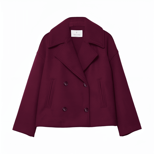 Women’s Cropped Peacoat with Double-Button Front and Notched Lapel