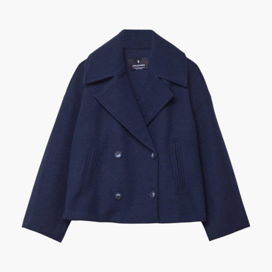 Women’s Cropped Peacoat with Double-Button Front and Notched Lapel