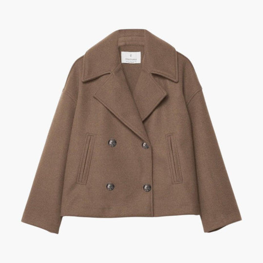 Women’s Cropped Peacoat with Double-Button Front and Notched Lapel