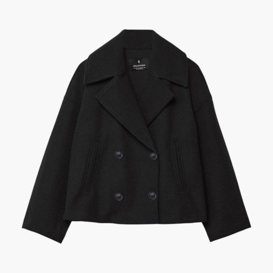 Women’s Cropped Peacoat with Double-Button Front and Notched Lapel