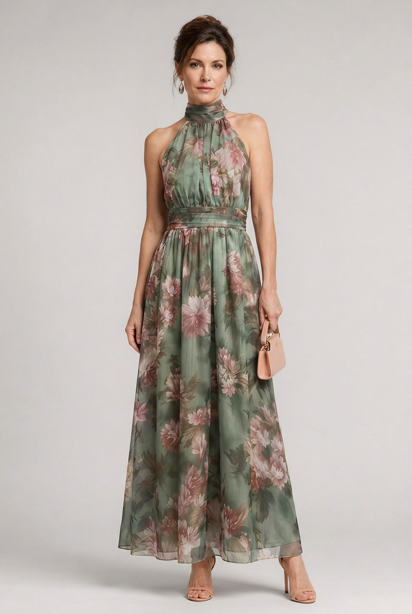Sior | Floral Halter Neck Midi Dress