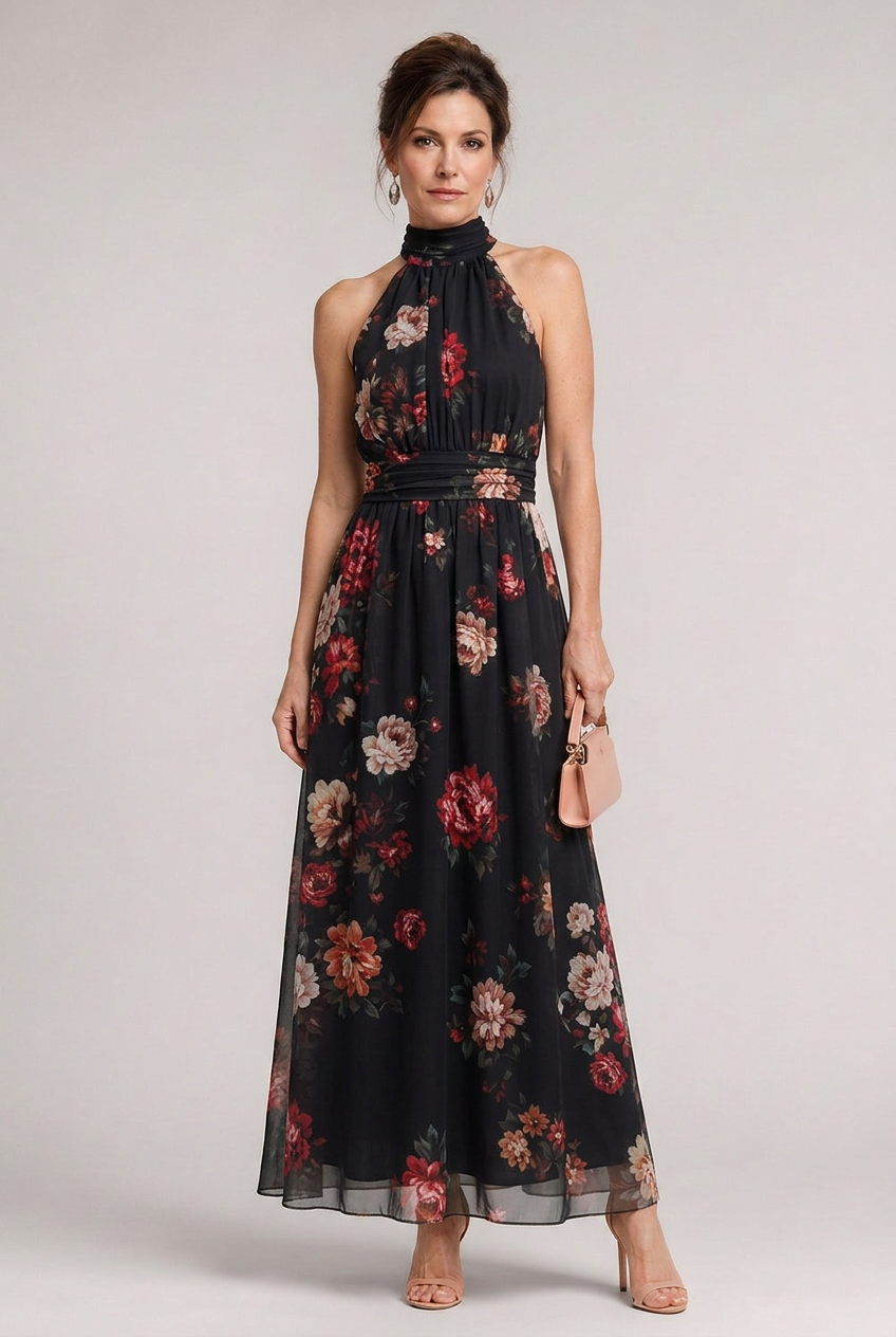 Sior | Floral Halter Neck Midi Dress