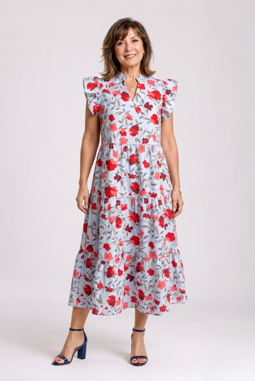 Sipola | Flutter Sleeve Printed Knee Length Dress