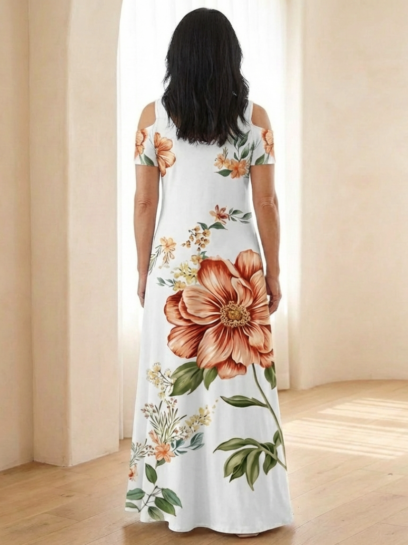Calista | Floral V Neck Short Sleeve Maxi Dress