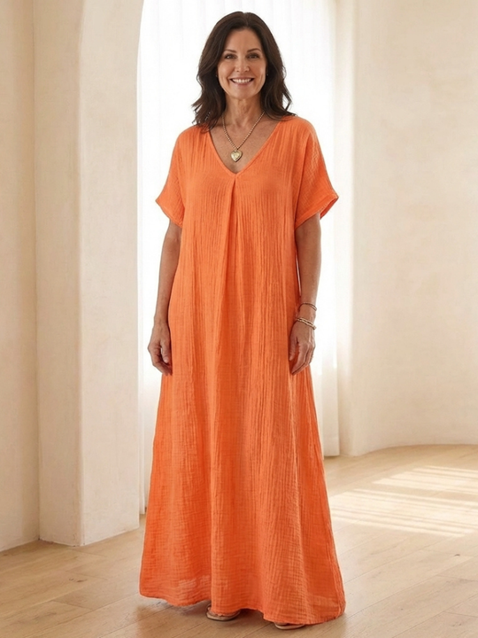 Liora | V Neck Short Sleeve Midi Dress