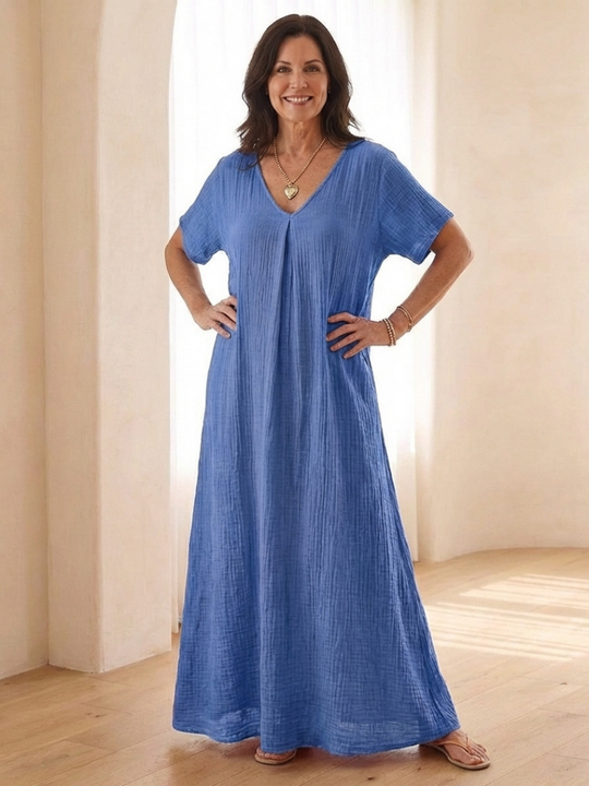 Liora | V Neck Short Sleeve Midi Dress