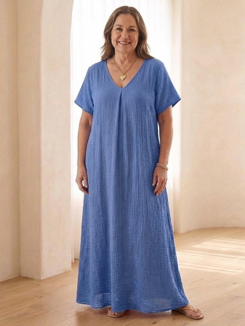 Liora | V Neck Short Sleeve Midi Dress
