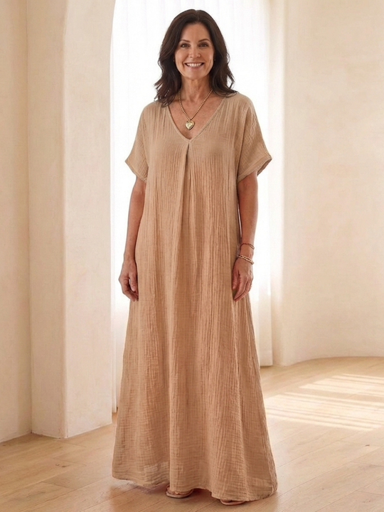 Liora | V Neck Short Sleeve Midi Dress