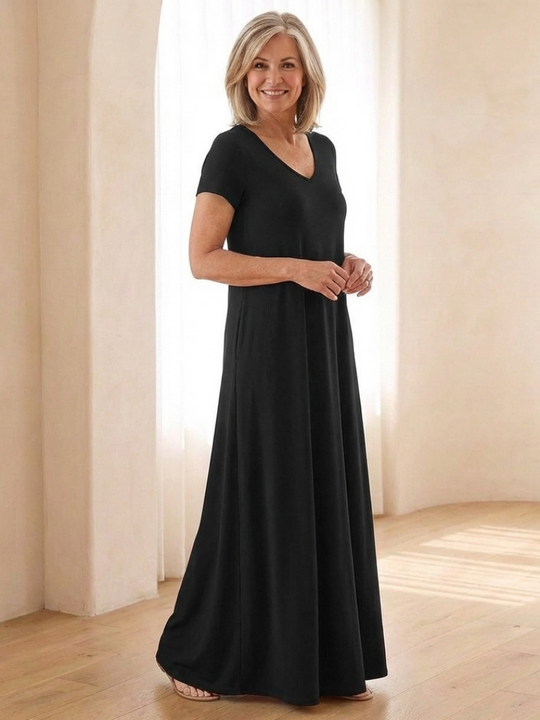 Samira | V Neck Short Sleeve Pocket Maxi Dress