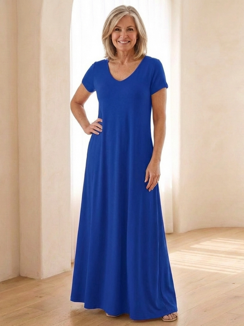 Samira | V Neck Short Sleeve Pocket Maxi Dress