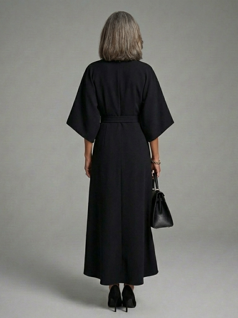 Mermaid | Waist Defined Cape Sleeve Asymmetric Midi Dress