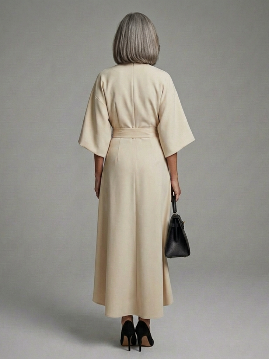 Mermaid | Waist Defined Cape Sleeve Asymmetric Midi Dress