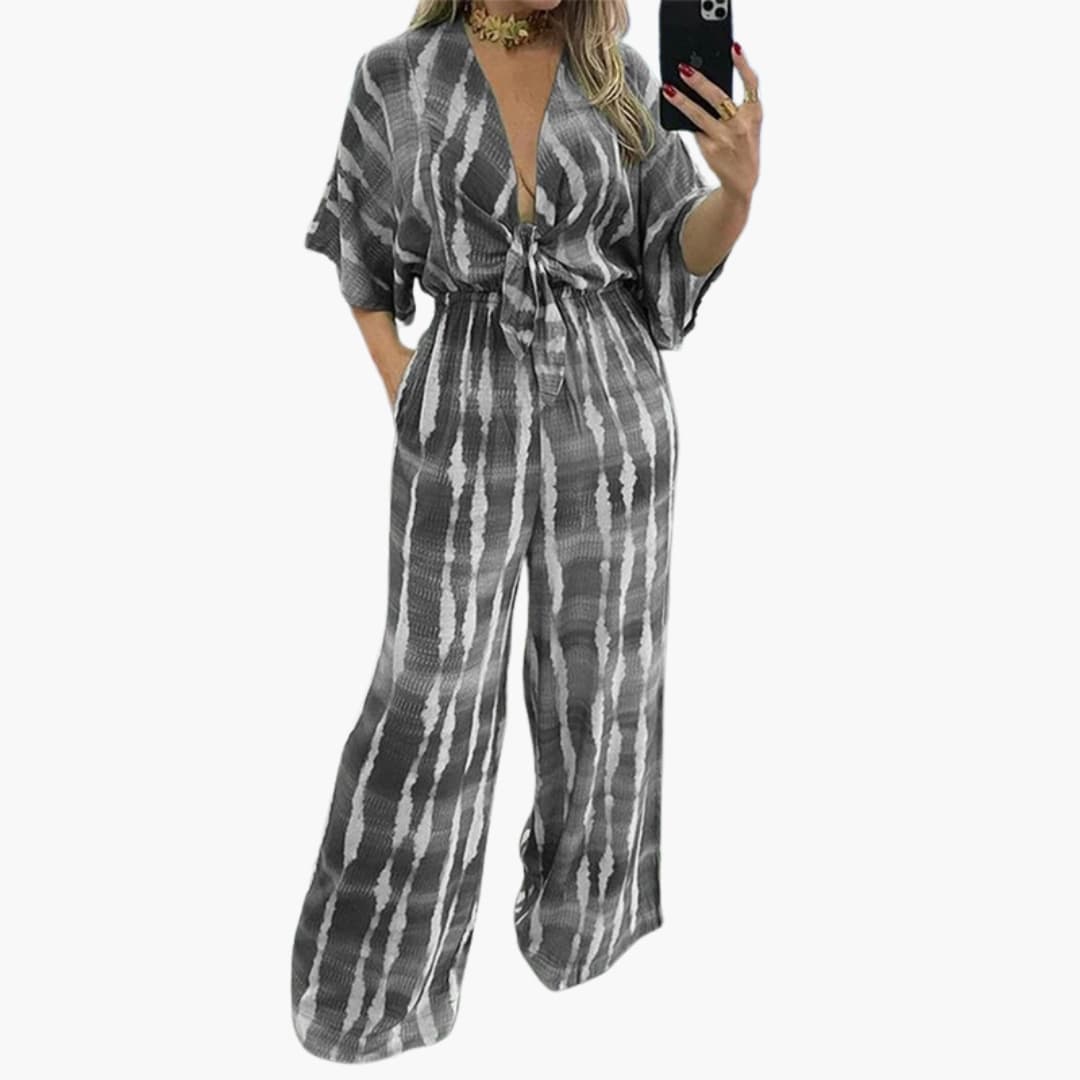 Women’s Jumpsuit with V‑Neck and Tie Waist