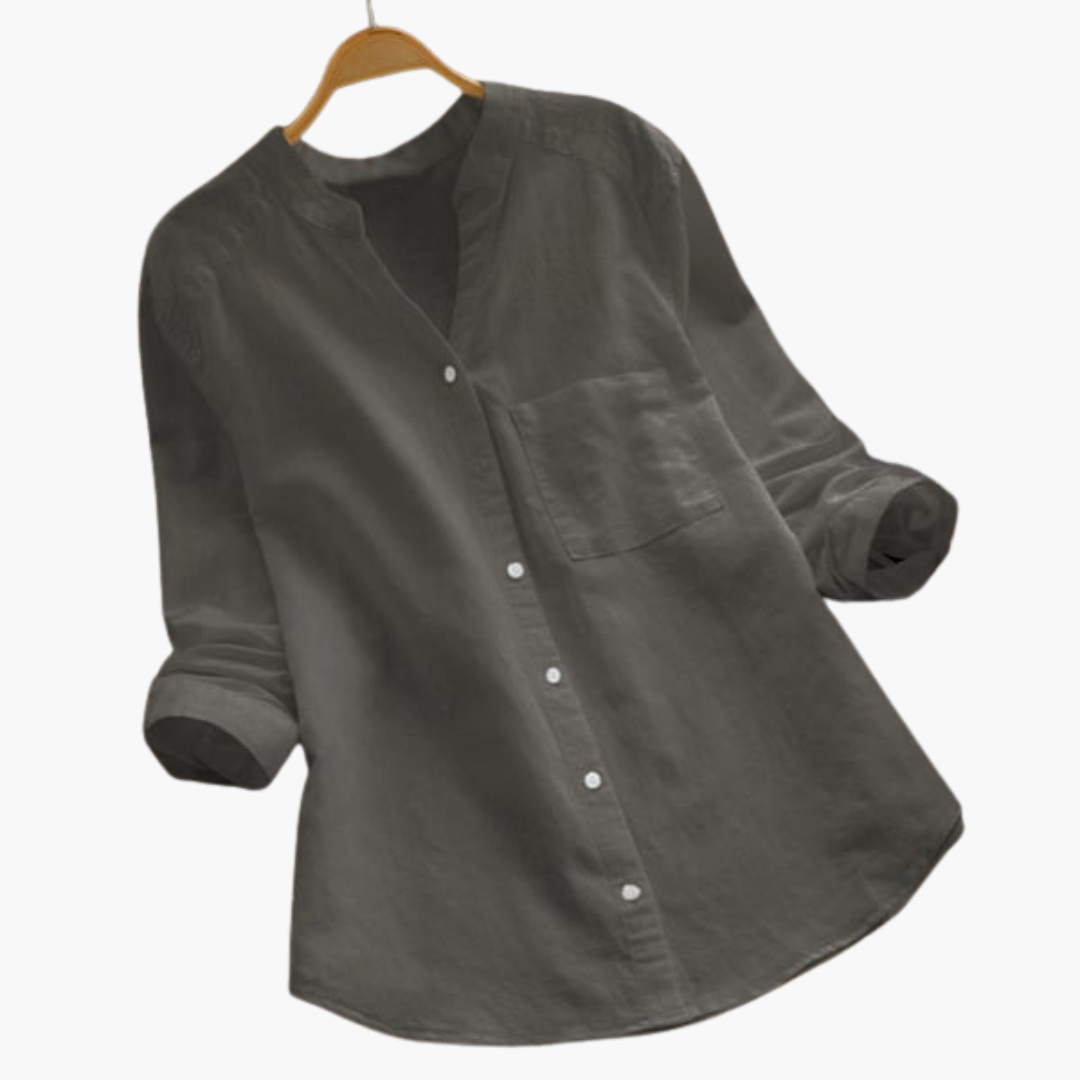 Women's Blouse with Button Front and Stand Collar