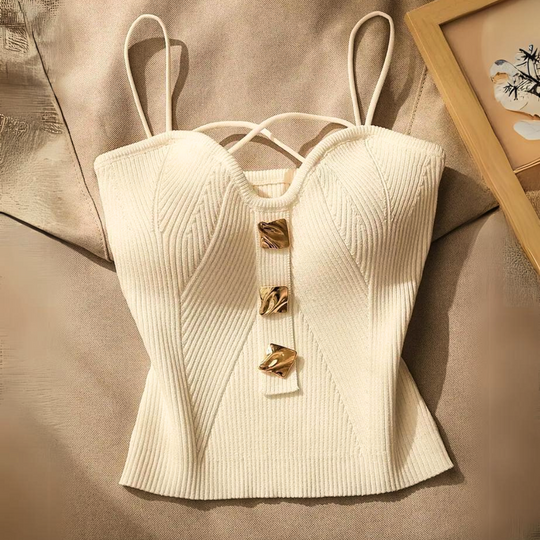 Women's Corset Top with Ribbed Knit and Adjustable Straps