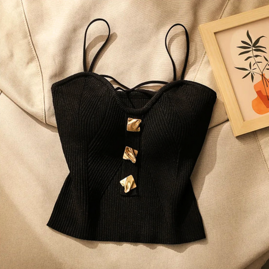 Women's Corset Top with Ribbed Knit and Adjustable Straps