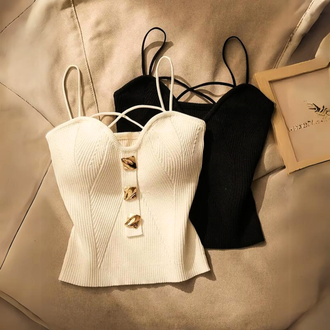 Women's Corset Top with Ribbed Knit and Adjustable Straps