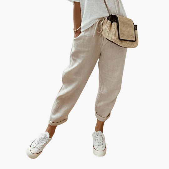 Women’s summer trousers with drawstring waist and cuffed hems