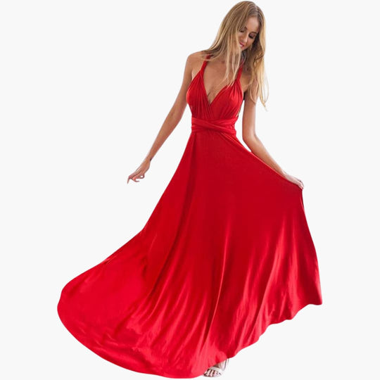 Women’s Convertible Maxi Dress with Backless Design and Adjustable Waist