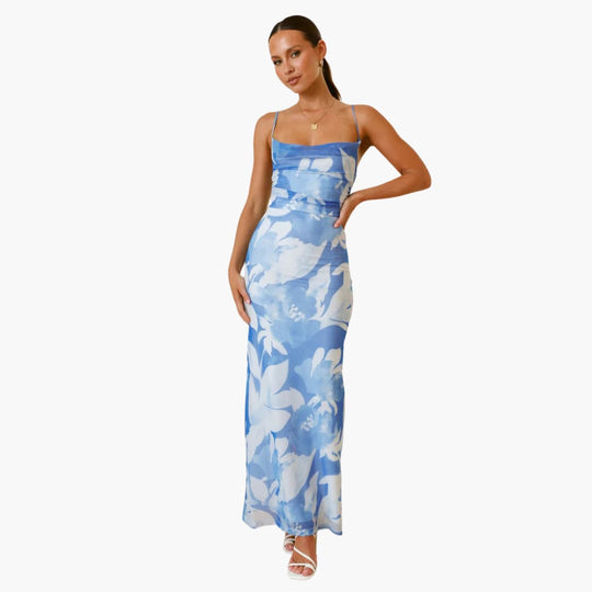 Women’s maxi dress with cowl neckline and lace-up back