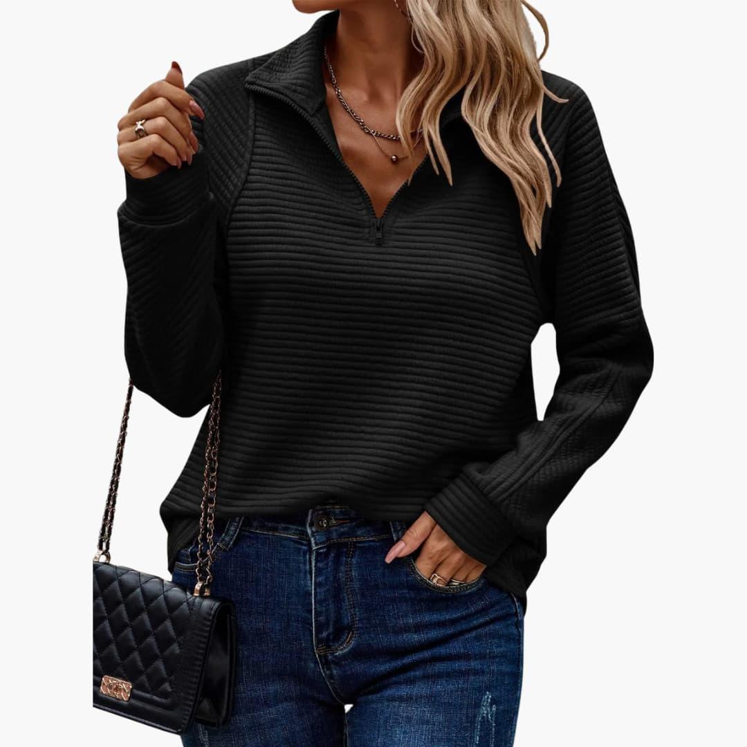 Women’s Jumper with Quarter-Zip Neckline and Ribbed Knit Texture