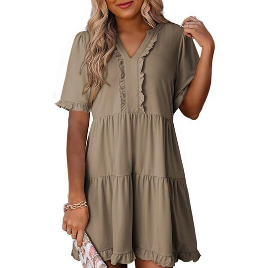 Women's Casual V-Neck Mini Dress with Relaxed Fit and Timeless Design