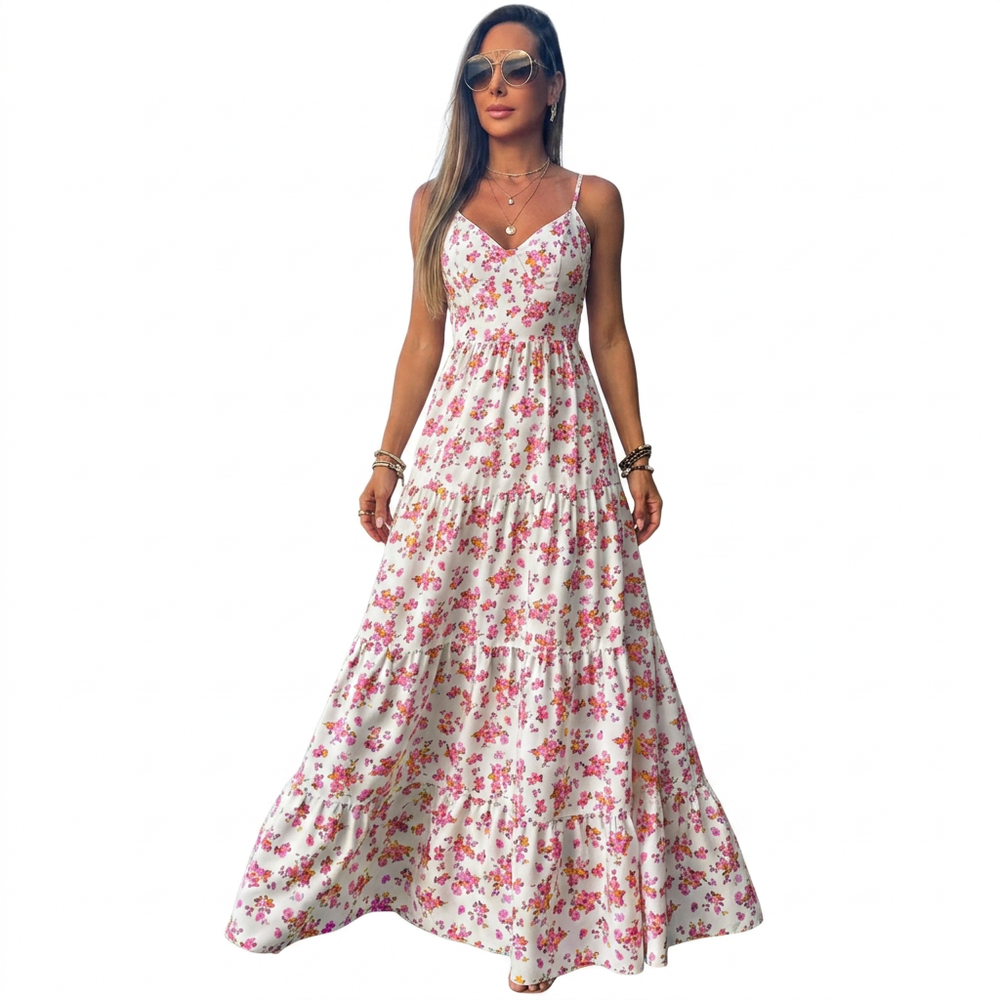 Women's Floral Print Tiered Maxi Dress