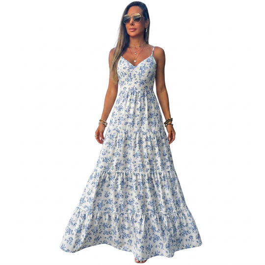 Women's Floral Print Tiered Maxi Dress
