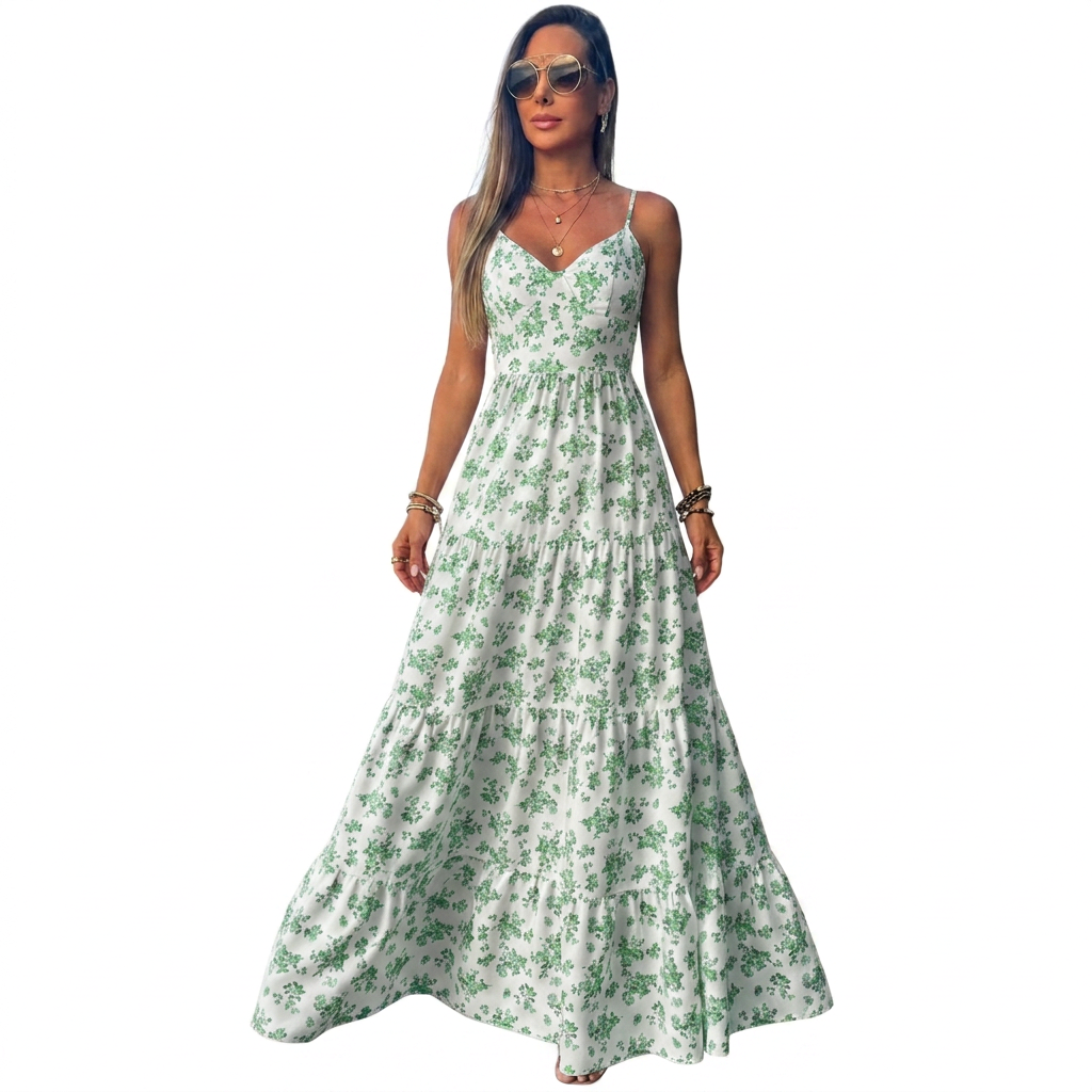 Women's Floral Print Tiered Maxi Dress